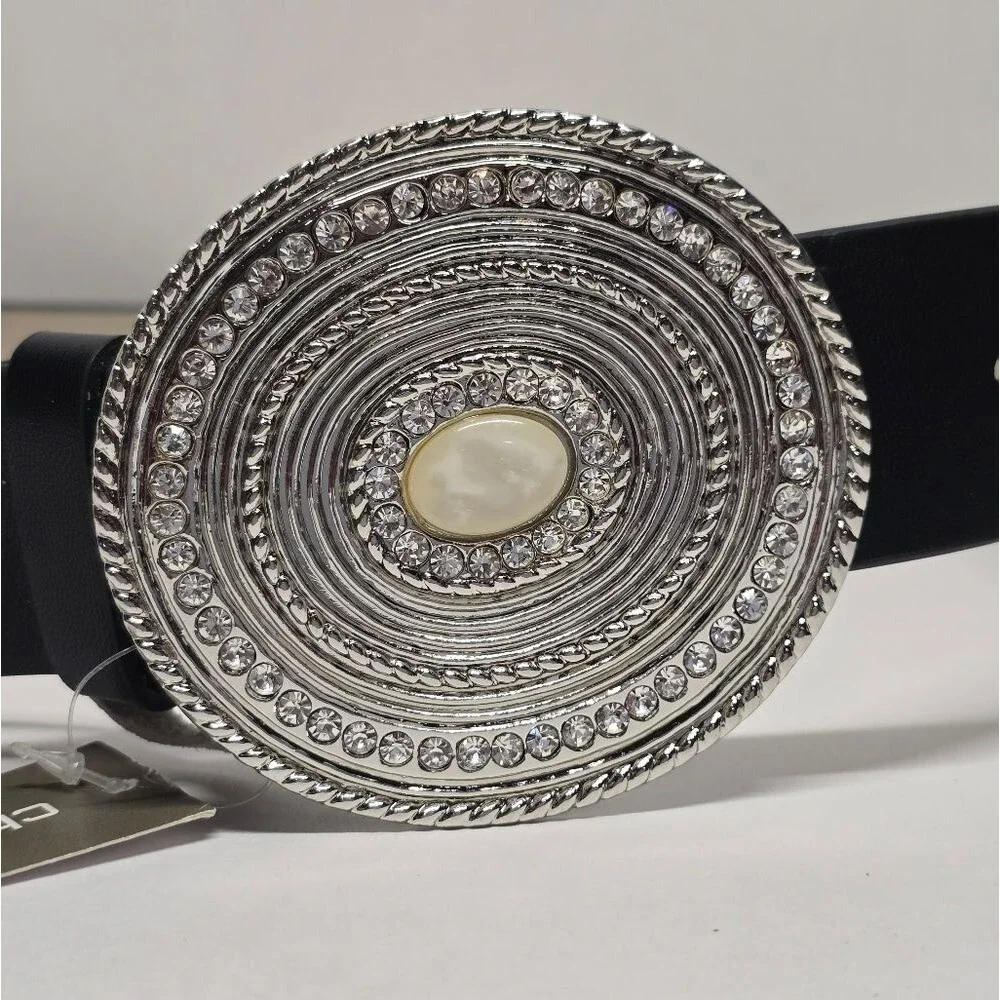 Chico's Black Embellished Boho Belt Rhinestones Buckle Size S/M Adjustable NWT